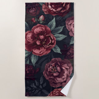 Moody Florals Watercolor Dark Red Pattern Strandtuch