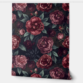 Moody Florals Watercolor Dark Red Pattern Tapete