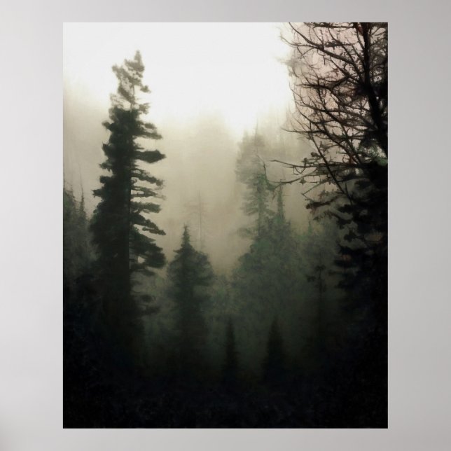Moody Foggy Treescape Landschaftsbild Malerei Poster (Vorne)
