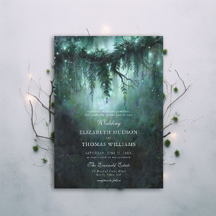 Moody Forest Greenery verzaubert Blue Dark Wedding Einladung