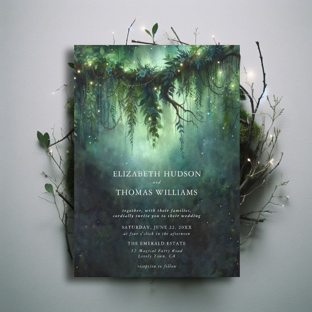 Moody Forest verzaubert Magical Modern Dark Weddin Einladung (moody forest wedding enchanted fairy tale faerie woodland magical bespoke elegant modern invitation)
