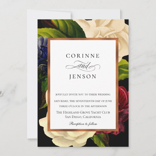 Moody Garden Floral Hochzeit Einladung (Vorderseite)