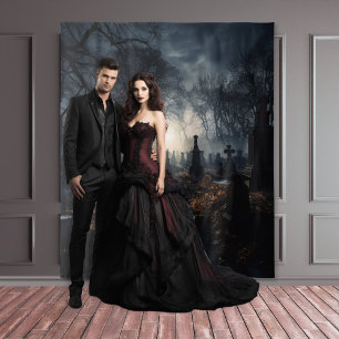 Moody Gothic Autumn Moonlit Graveyard XLarge Wandteppich