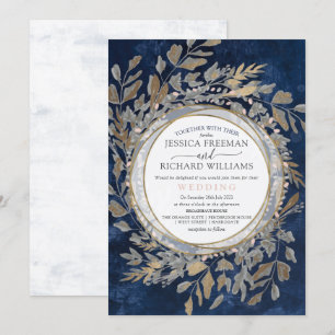 Moody Gothic Blumenreath, Navy und Blush Einladung