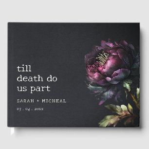 Moody Gothic Dark Lila Black Peony Wedding Gästebuch
