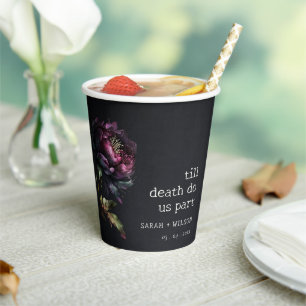 Moody Gothic Dark Lila Black Peony Wedding Pappbecher