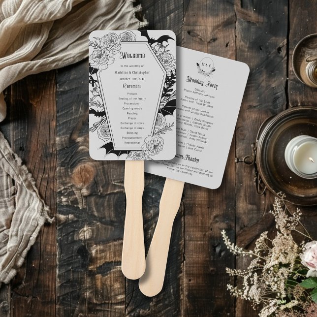 Moody Gothic Floral Coffin Gray Wedding Program Fächer (Von Creator hochgeladen)