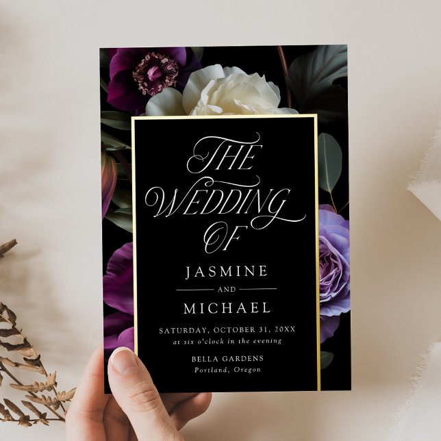 Moody Gothic Floral Foil Wedding Einladung (Von Creator hochgeladen)