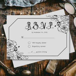 Moody Gothic Floral Gray Wedding RSVP Cards Karte