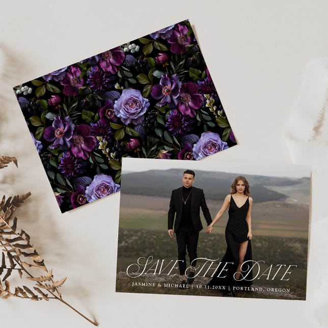Moody Gothic Floral Photo Save The Date (Von Creator hochgeladen)