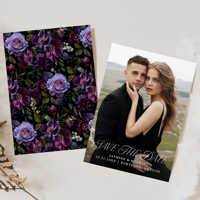 Moody Gothic Floral Photo Save The Date (Von Creator hochgeladen)