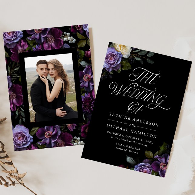 Moody Gothic Floral Photo Wedding Einladung (Von Creator hochgeladen)