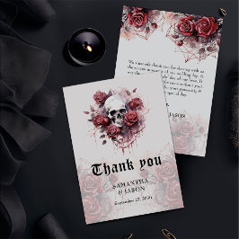 Moody Gothic Floral Skull Halloween Hochzeit Dankeskarte