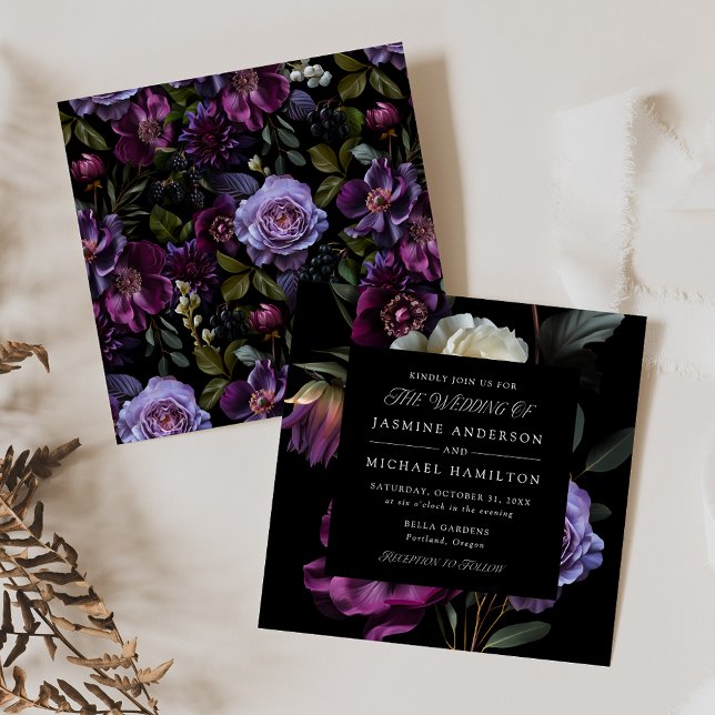 Moody Gothic Floral Square Wedding Einladung (Von Creator hochgeladen)