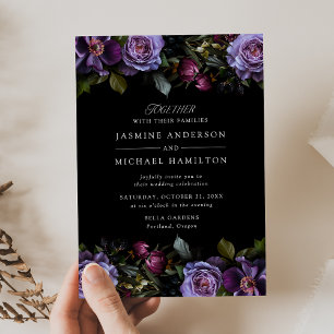 Moody Gothic Floral Wedding Einladung
