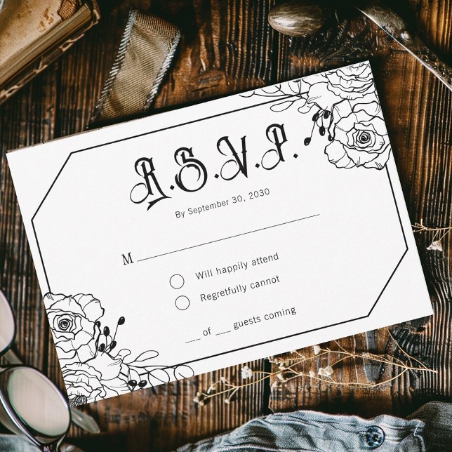Moody Gothic Floral Wedding RSVP Enclosure Card (Von Creator hochgeladen)