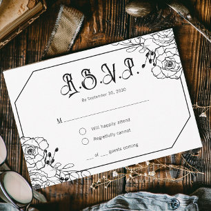 Moody Gothic Floral Wedding RSVP Enclosure Card Karte