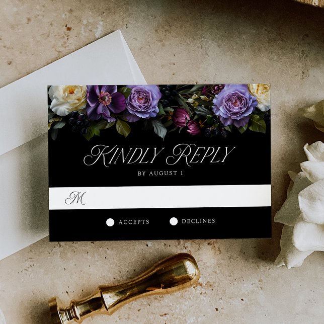 Moody Gothic Floral Wedding RSVP Karte (Von Creator hochgeladen)