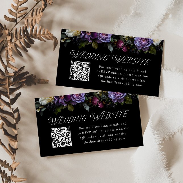 Moody Gothic Floral Wedding Website QR Code Begleitkarte (Von Creator hochgeladen)