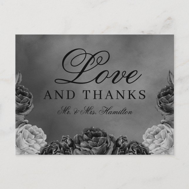 Moody Gothic Gray Rose Wedding Vielen Dank Postkarte (Vorderseite)