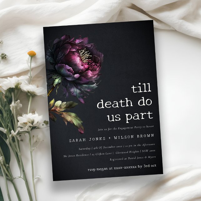 Moody Gothic Lila Black Peony Verlobung Einladung (Von Creator hochgeladen)