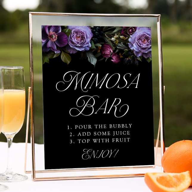 Moody Gothic Lila Floral Wedding Mimosa Bar Sign Poster (Von Creator hochgeladen)