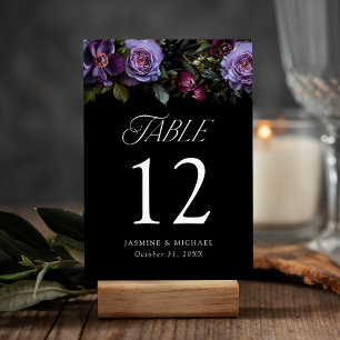 Moody Gothic Lila Floral Wedding Tischnummer