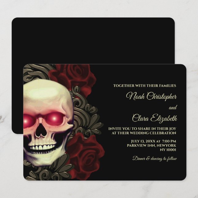 Moody Gothic Skull Floral Halloween metallic Einladung (Vorne/Hinten)