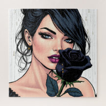 Moody Gothic Woman with Rose  Dark Aesthetic