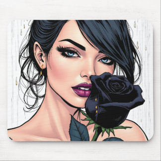 Moody Gothic Woman with Rose  Dark Aesthetic Mousepad