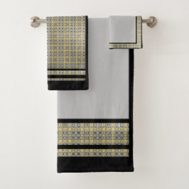 Moody Grau Black Gold Geometric Badetuch Set