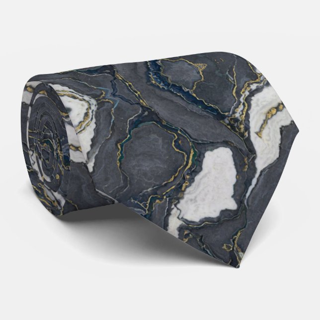 Moody Gray Agate Geode Slice with Gold Accents Krawatte (Gerollt)
