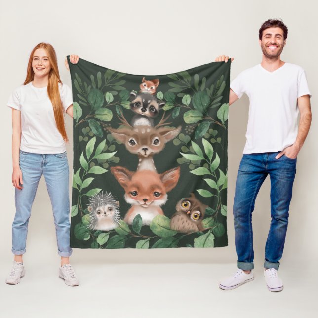 Moody Green Woodland Forest Animals Baby Boy Fleecedecke (Beispiel)