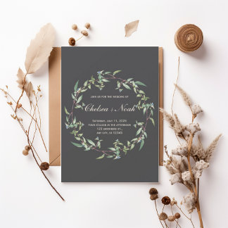 Moody Greenery Wreath Wedding Invitation Einladung