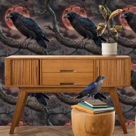 Moody Halloween Crow blutrote Mondschale und -kleb Tapete