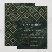 Moody Hues Emerald Green Marble Wedding Einladung