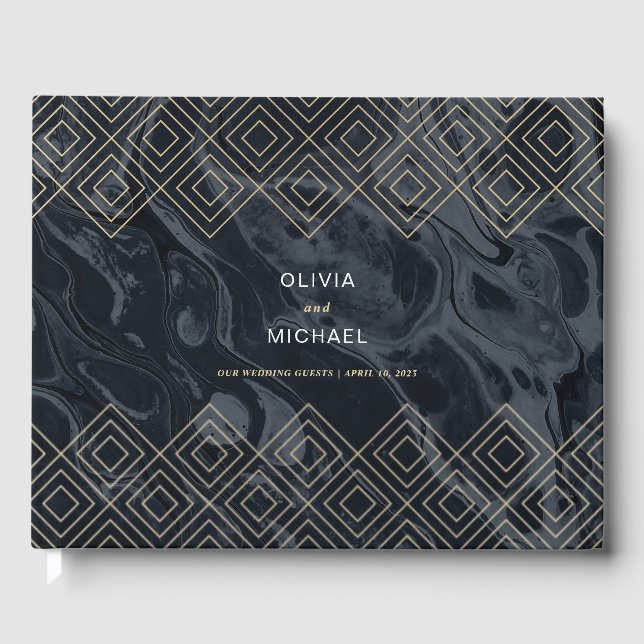 Moody Hues Midnight Blue Marble Custom Guest Book Gästebuch (Vorderseite)