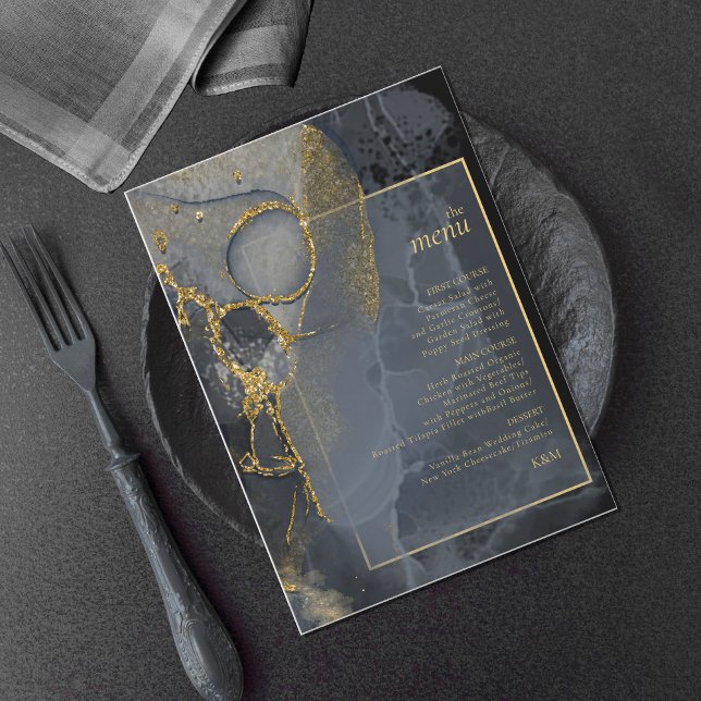 Moody Ink Charcoal Gold Abstrait Menu ID988 (Créateur téléchargé)