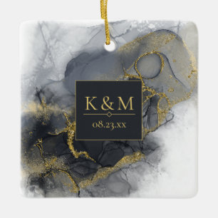 Moody Ink Charcoal Gold Abstrakt Blk ID988 Keramikornament