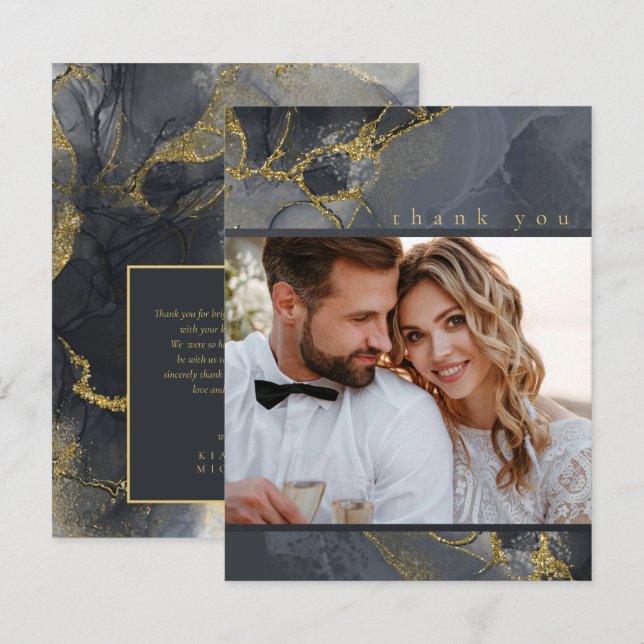 Moody Ink Charcoal Gold Abstrakt Danke, ID988 Dankeskarte (Vorne/Hinten)