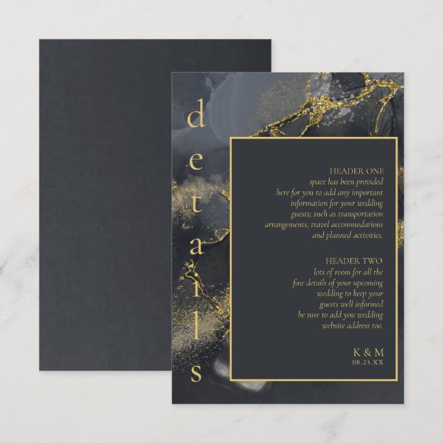 Moody Ink Charcoal Gold Abstrakt Details ID988 Begleitkarte (Vorne/Hinten)