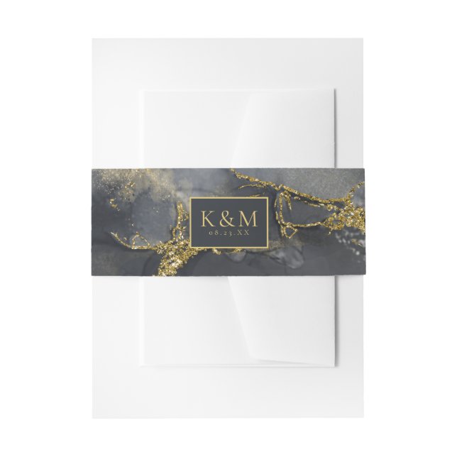 Moody Ink Charcoal Gold Abstrakt ID988 Einladungsbanderole (Vorderseite Beispiel)