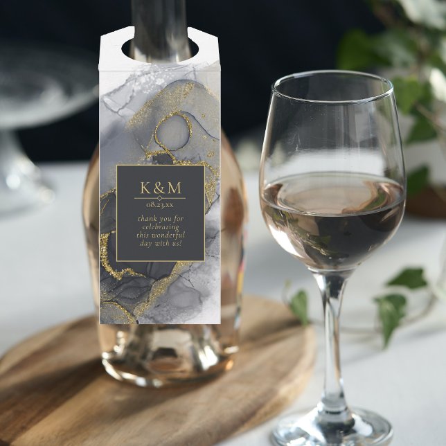 Moody Ink Charcoal Gold Abstrakt ID988 Flaschenanhänger (Wine Bottle In Situ)