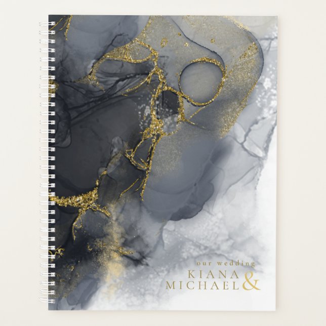 Moody Ink Charcoal Gold Abstrakt ID988 Planer (Vorderseite)