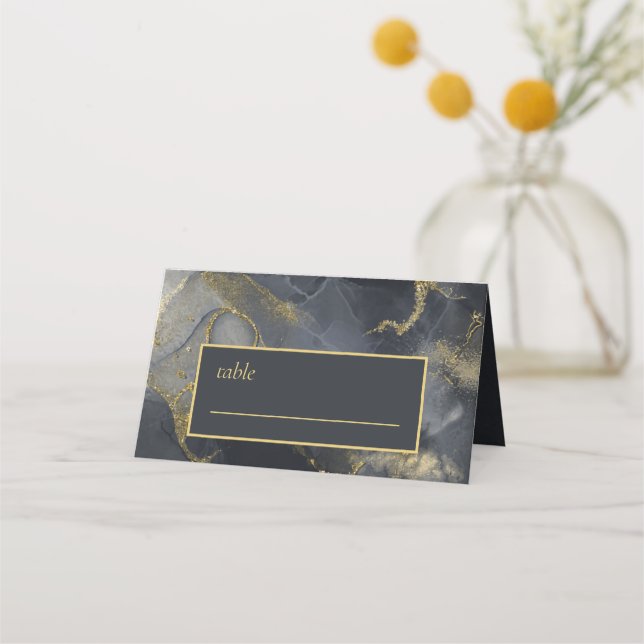 Moody Ink Charcoal Gold Abstrakt ID988 Platzkarte (Vorderseite)