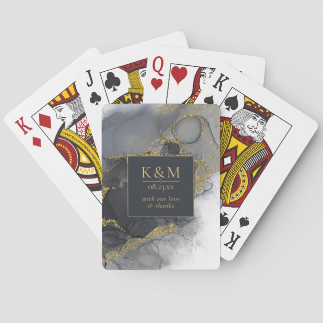 Moody Ink Charcoal Gold Abstrakt ID988 Spielkarten (Rückseite)