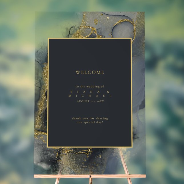 Moody Ink Charcoal Gold Abstrakt Welcome ID988 Acrylschild (Neutral)