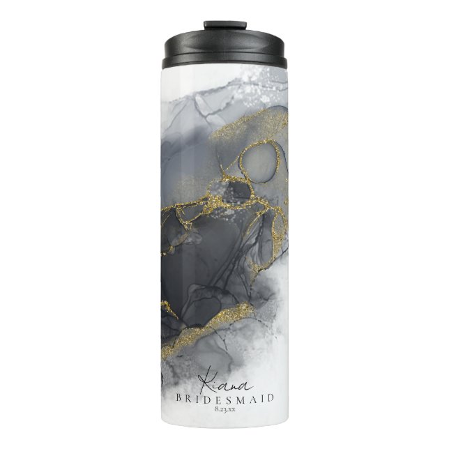 Moody Ink Charcoal Gold Wedding Party ID988 Thermosbecher (Vorderseite)