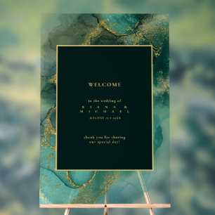Moody Ink Emerald Gold Abstrait Welcome ID988