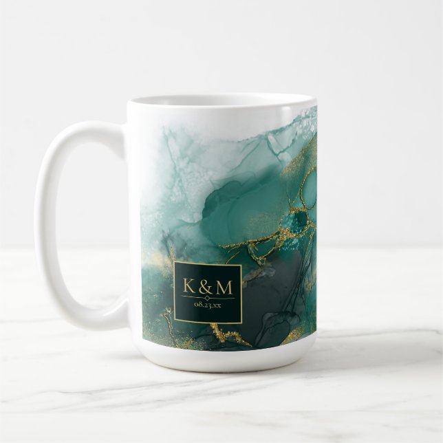 Moody Ink Emerald Gold Abstrakt Blk ID988 Kaffeetasse (Links)
